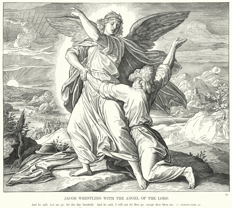प्रभु के दूत के साथ जैकब कुश्ती (उत्कीर्णन) द्वारा जूलियस (बाद में) श्नोरर वॉन कैरोलसफील्ड