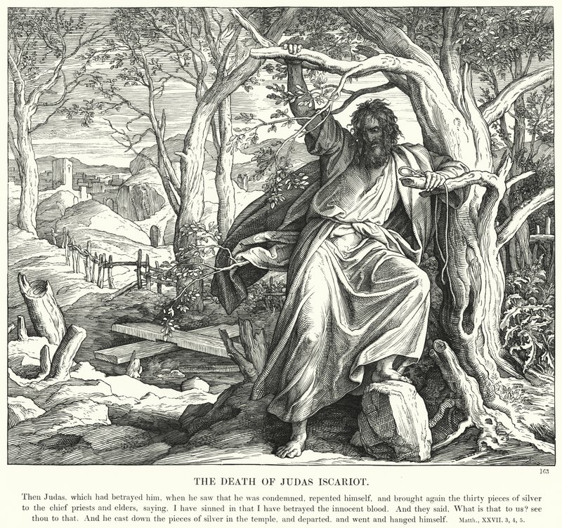 यहूदा इस्करियोती की मृत्यु (उत्कीर्णन) द्वारा जूलियस (बाद में) श्नोरर वॉन कैरोलसफील्ड