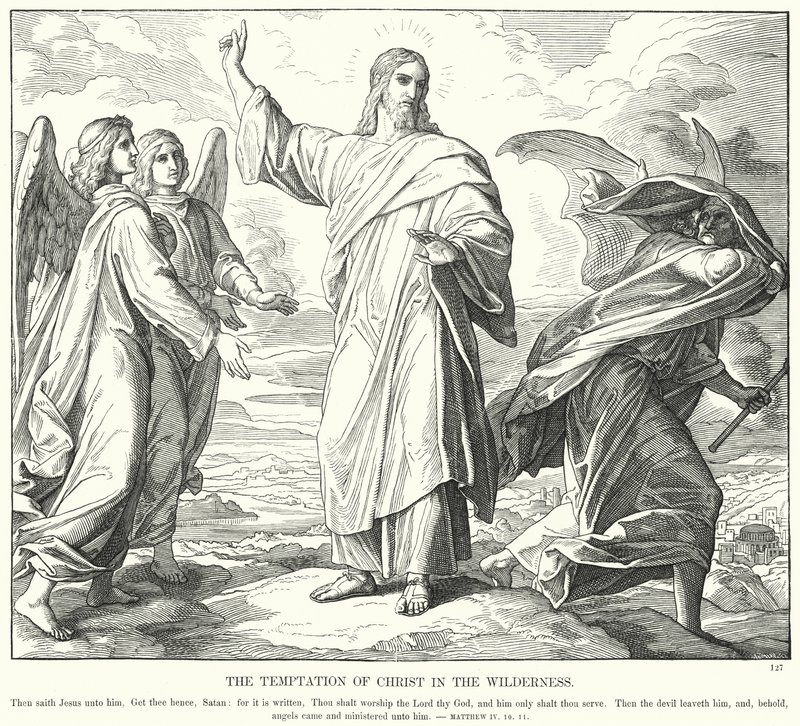 जंगल में मसीह का प्रलोभन (उत्कीर्णन) द्वारा जूलियस (बाद में) श्नोरर वॉन कैरोलसफील्ड