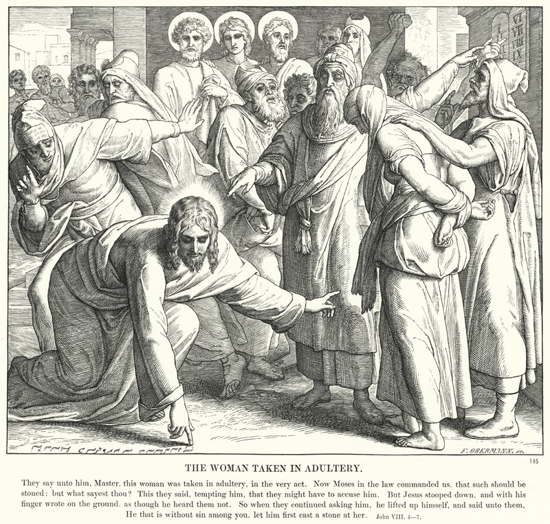 व्यभिचार में ली गई महिला (उत्कीर्णन) द्वारा जूलियस (बाद में) श्नोरर वॉन कैरोलसफील्ड
