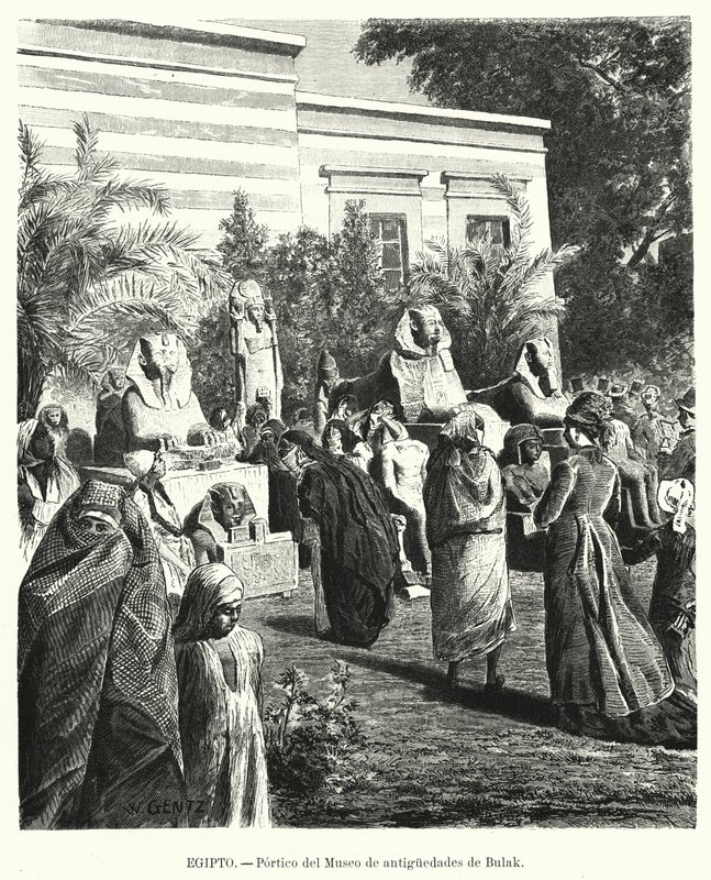 मिस्र के पुरावशेष संग्रहालय का पोर्टिको, बुलाक, काहिरा, मिस्र (लिथो) द्वारा कार्ल विल्हेम जेंट्ज़