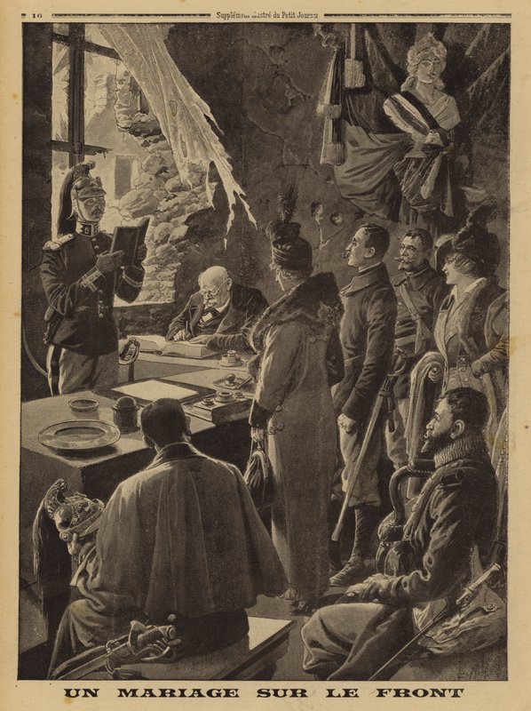 मोर्चे पर एक शादी, हाउतेविल, अरास, फ़्रांस, प्रथम विश्व युद्ध द्वारा लुई चार्ल्स (बाद में) बमबारी की