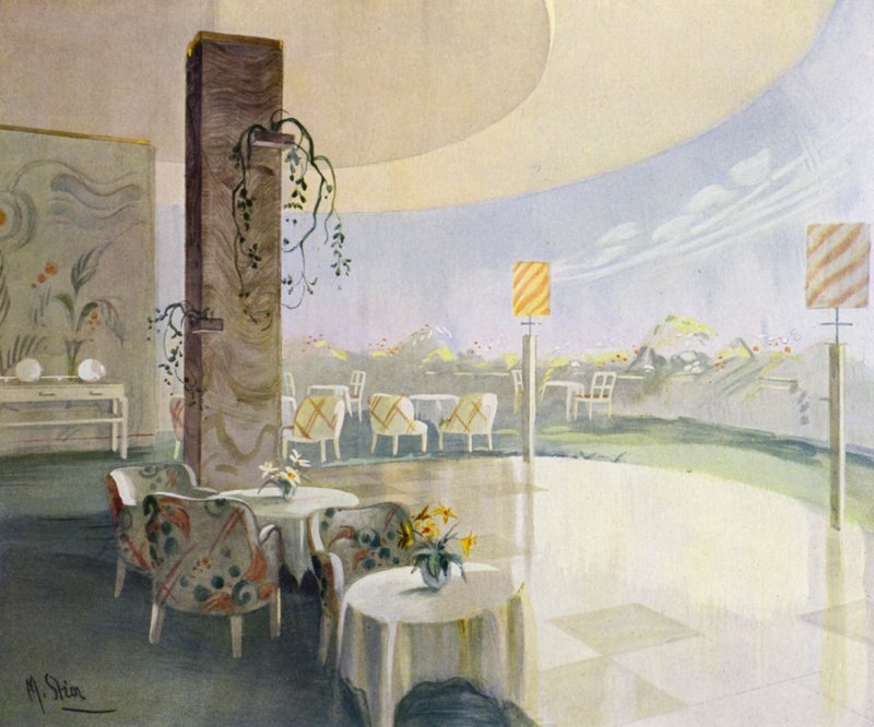 1930 के दशक के अंदरूनी भाग: टेरेस कैफे (कलर लिथो) द्वारा एम। वृषभ