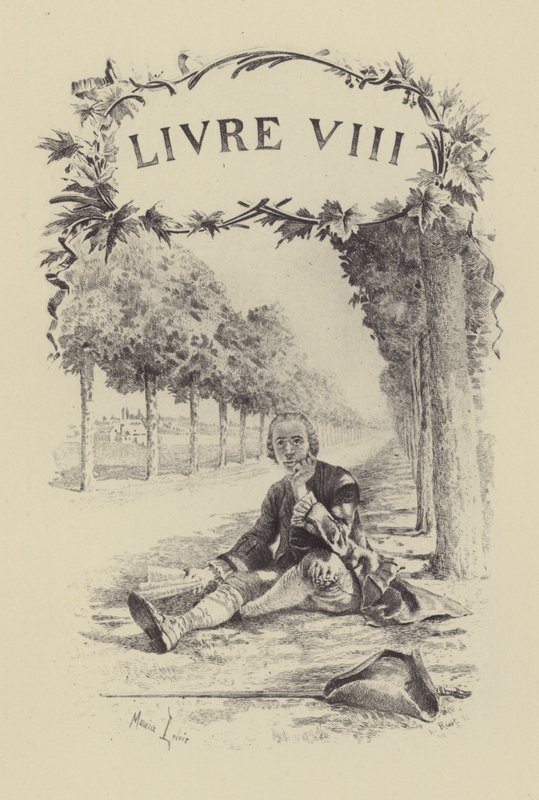 जीन-जैक्स रूसो द्वारा लेस कन्फेशंस की पुस्तक VIII के लिए चित्रण (उत्कीर्णन) द्वारा मौरिस लेलोइर