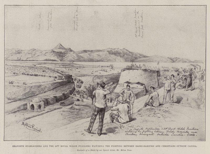 Seaforth हाइलैंडर्स और 23 वीं रॉयल वेल्श Fusiliers बाजी-बाज़ुक्स और ईसाइयों के बीच लड़ाई से बाहर देख रहे हैं द्वारा मेल्टन प्रायर