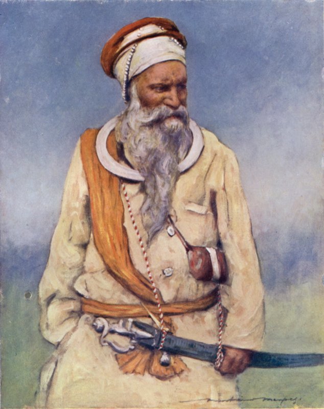 एक सिख योद्धा (रंगीन लिथो) द्वारा मोर्टिमर लुडिंगटन मेनप्स