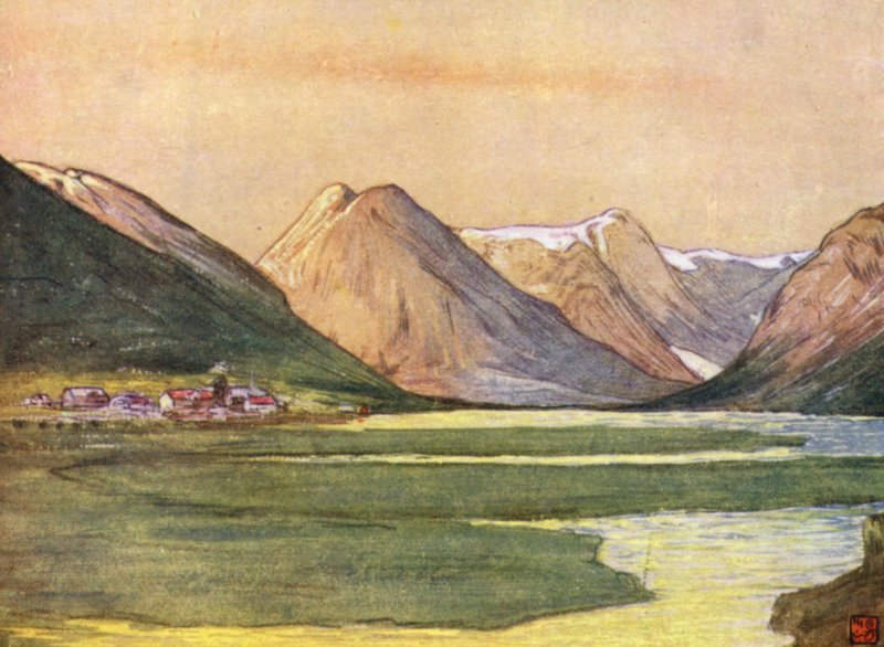 नॉर्वे: Mundal, Fjaerland, Sognefjord (कलर लिथो) द्वारा निको जुंगमैन
