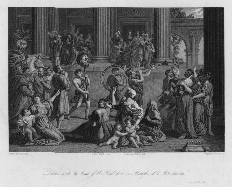 डेविड की विजय, मैं शमूएल XVII, 54 (उत्कीर्णन) द्वारा निकोलस (बाद में) पौसिन