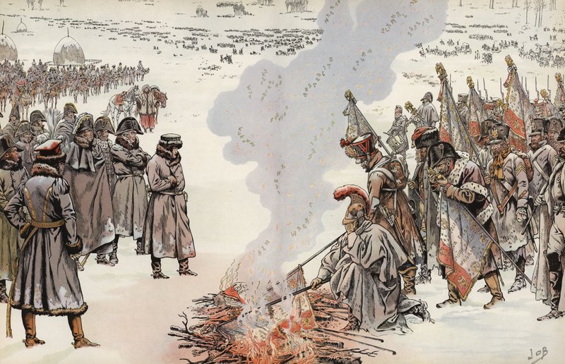 नेपोलियन रूसी अभियान, मानकों को जलाने, 23 नवंबर 1812। द्वारा Onfray de Breville नौकरी