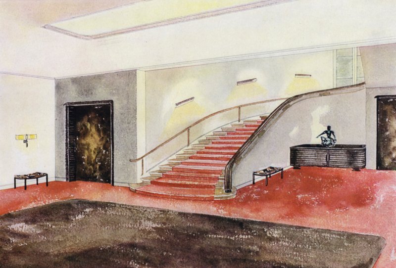 1930 के दशक के अंदरूनी भाग: सीढ़ी (कलर लिथो) द्वारा फिलिप एलेक्सियस डे (बाद में) लास्ज़लो