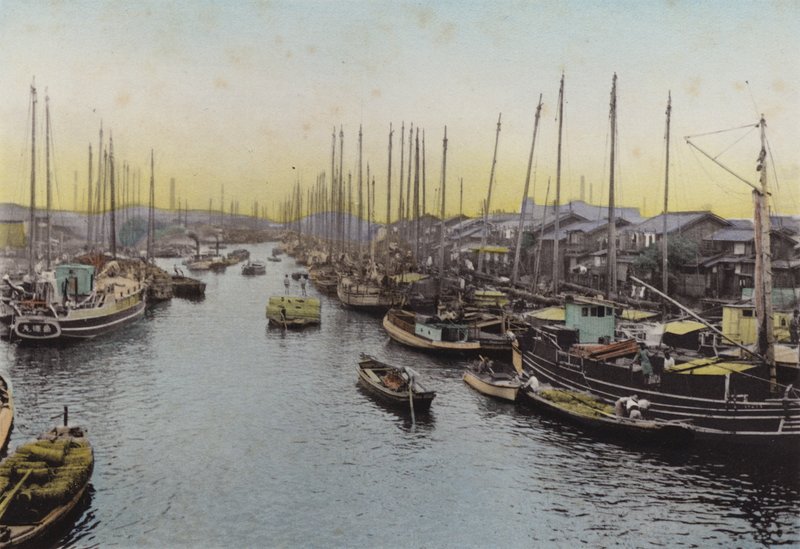 जापान, c.1912: अजिकावा, नदी, ओसाका (फोटो) द्वारा फोटोग्राफर जापानी