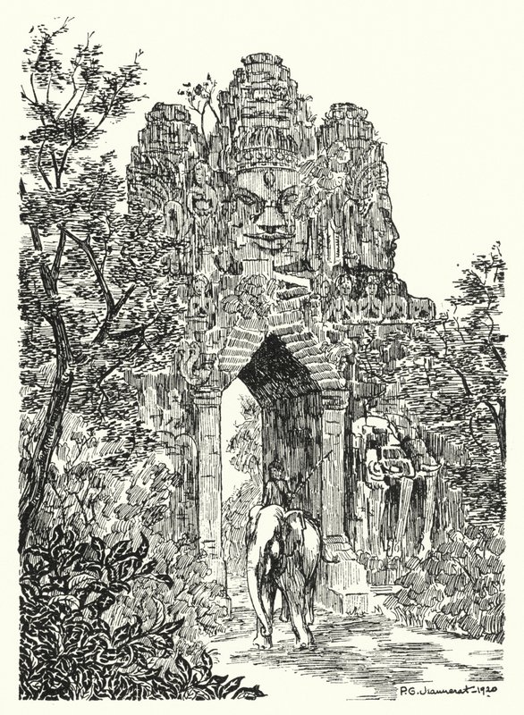 अंगकोर-थॉम का उत्तरी द्वार (उत्कीर्णन) द्वारा पियरे जेनेरेट डी बेर्सकी