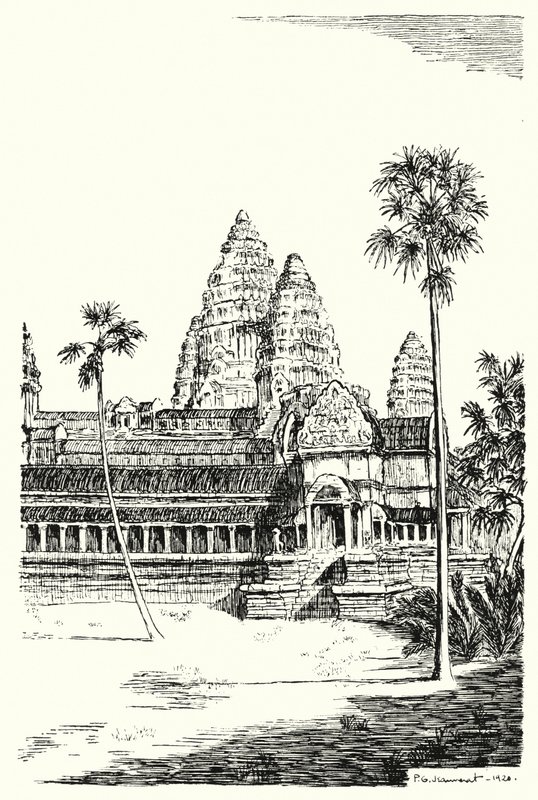 अंगकोर वाट की मीनारें (उत्कीर्णन) द्वारा पियरे जेनेरेट डी बेर्सकी