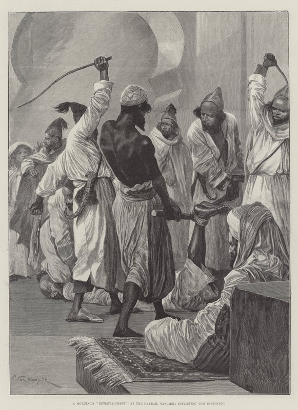 एक सुबह का मनोरंजन कस्बा, टैंजियर में, बास्तीनादो को भड़काता हुआ द्वारा रिचर्ड केटन वुडविले जूनियर