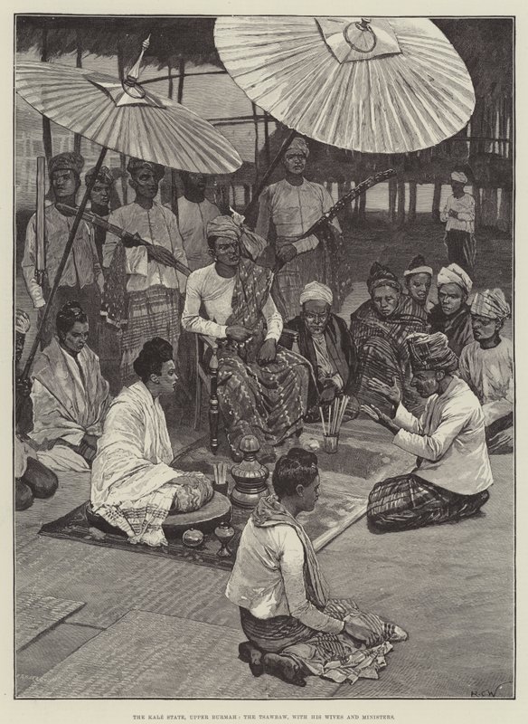 काले राज्य, ऊपरी बर्मा, त्सावब, अपनी पत्नियों और मंत्रियों के साथ द्वारा रिचर्ड केटन वुडविले जूनियर
