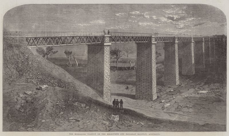 मेलबर्न और बैलरट रेलवे, ऑस्ट्रेलिया पर मोरबूल वियाडक्ट द्वारा रिचर्ड प्रिंसिपल लीच
