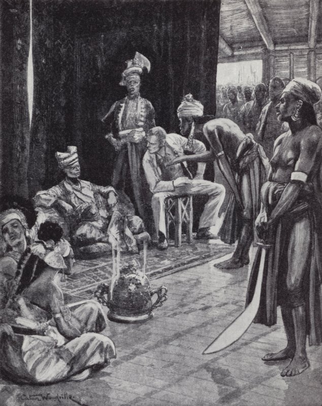 सर जेम्स ब्रुक बोर्नियो पर एक ब्रिटिश उपनिवेश स्थापित करने के लिए ब्रुनेई के सुल्तान के साथ एक संधि पर बातचीत कर रहे हैं द्वारा रिचर्ड कैटन II (बाद में) वुडविले