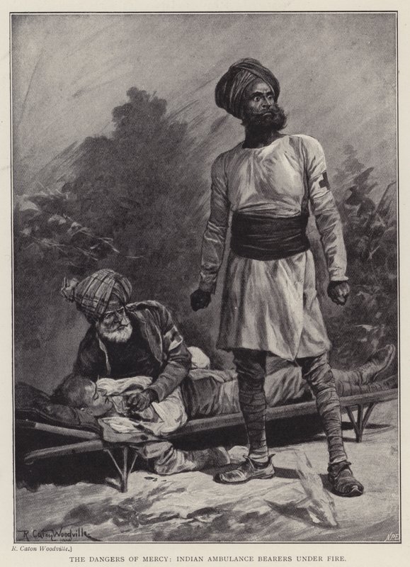दया के खतरे, भारतीय एम्बुलेंस वाहक आग के नीचे (लिथो) द्वारा रिचर्ड कैटन II (बाद में) वुडविले