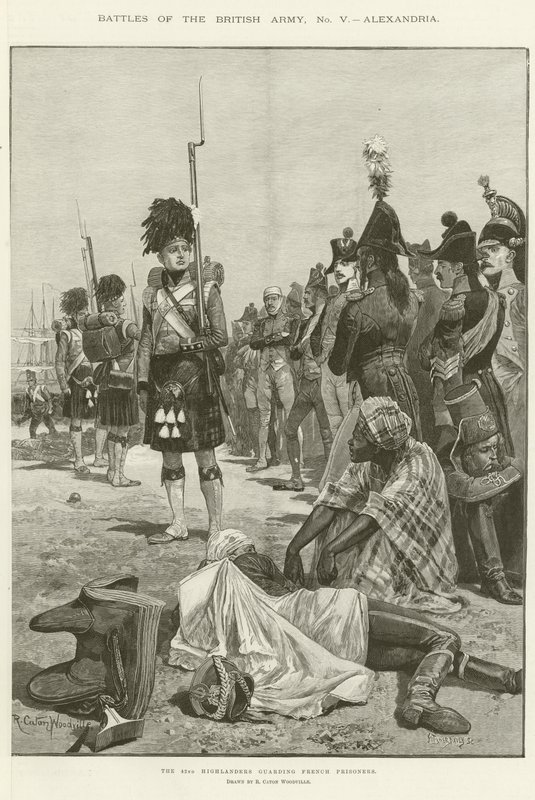 फ्रांसीसी कैदियों की रखवाली करने वाले 42 वें हाईलैंडर्स द्वारा रिचर्ड केटन वुडविले जूनियर