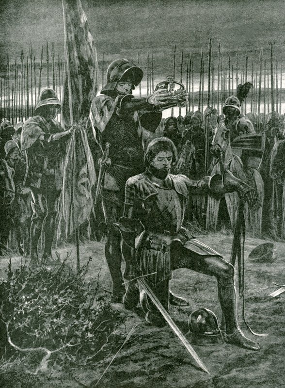 बोसवर्थ के युद्धक्षेत्र, 22 अगस्त, 1485 को लॉर्ड स्टेनली द्वारा हेनरी सप्तम की अनौपचारिक ताजपोशी द्वारा रिचर्ड केटन वुडविले जूनियर