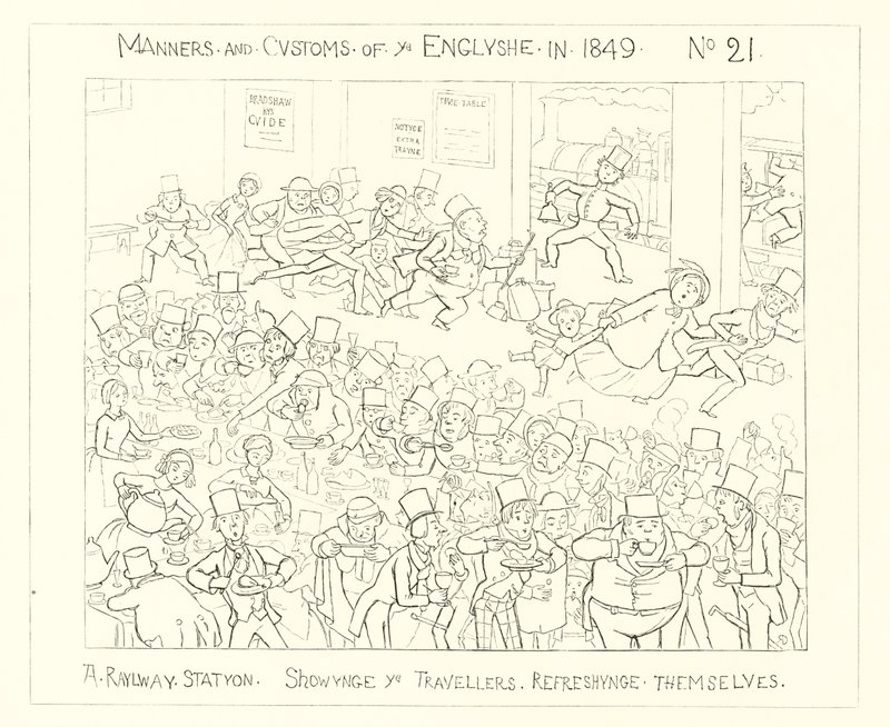 1849, एक रेलवे स्टेशन जो यात्रियों को खुद को ताज़ा करता दिखा द्वारा रिचर्ड डॉयल