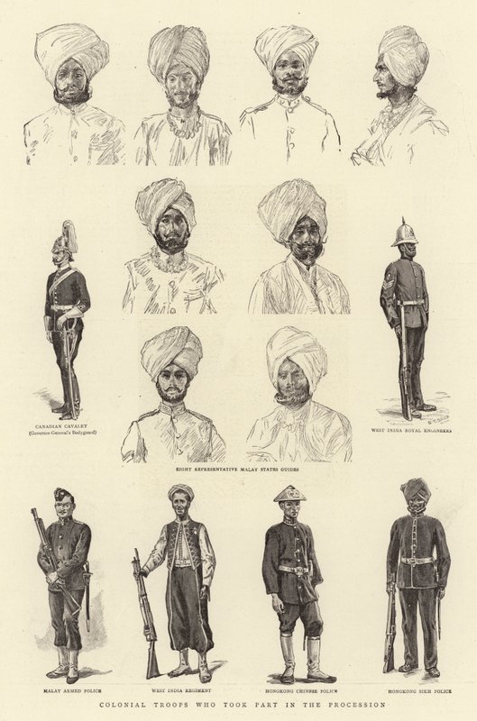औपनिवेशिक सेना जो जुलूस में भाग लेती थी द्वारा एसटी डैड