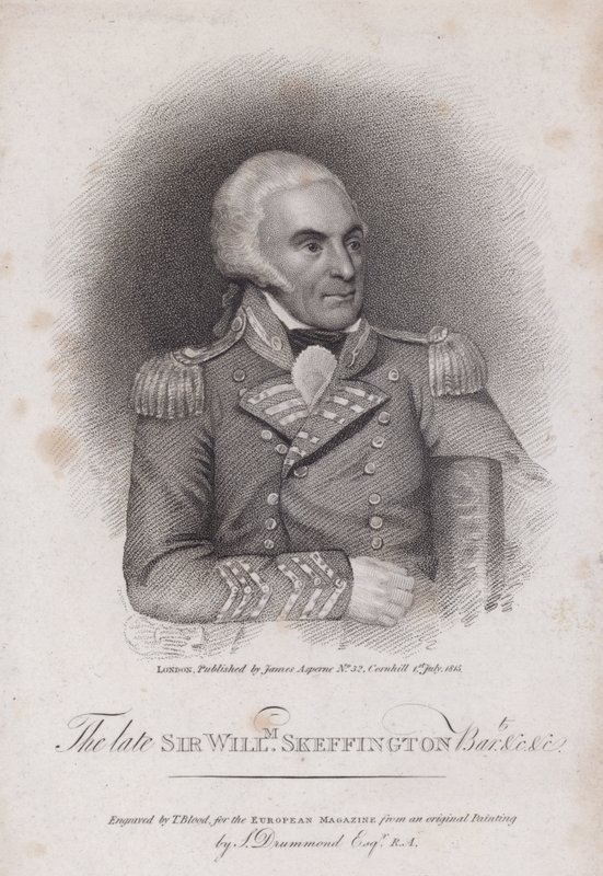 सर विलियम स्केफिंगटन (1742-1815), लीसेस्टरशायर येओमेनरी के कर्नल (उत्कीर्णन) द्वारा सैमुअल (बाद में) ड्रमोंड