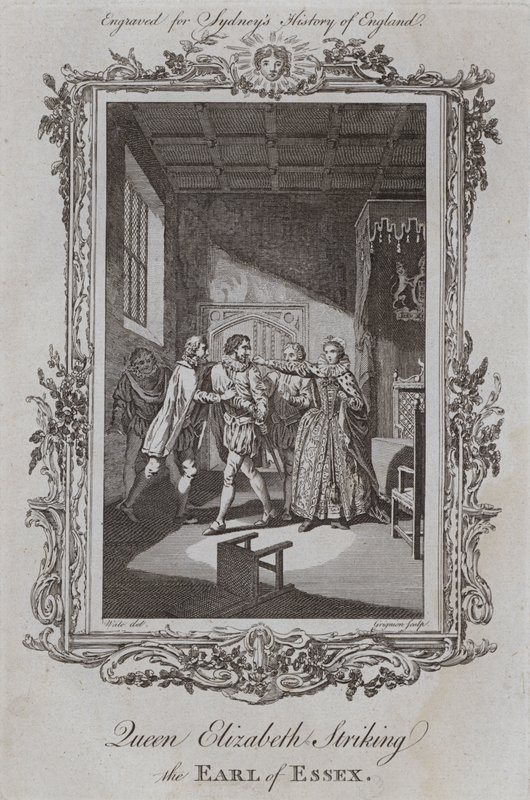 क्वीन एलिजाबेथ स्ट्राइकिंग द अर्ल ऑफ एसेक्स (उत्कीर्णन) द्वारा शमूएल (बाद) व्हेल