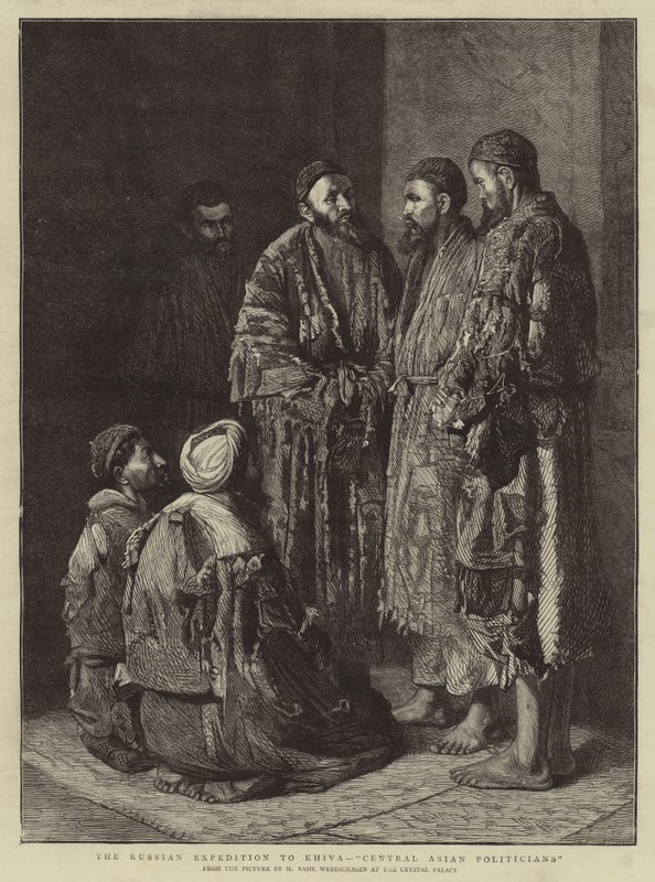 खिवा के लिए रूसी अभियान, "मध्य एशियाई राजनेता" (उत्कीर्णन) द्वारा स्कूलरूसी