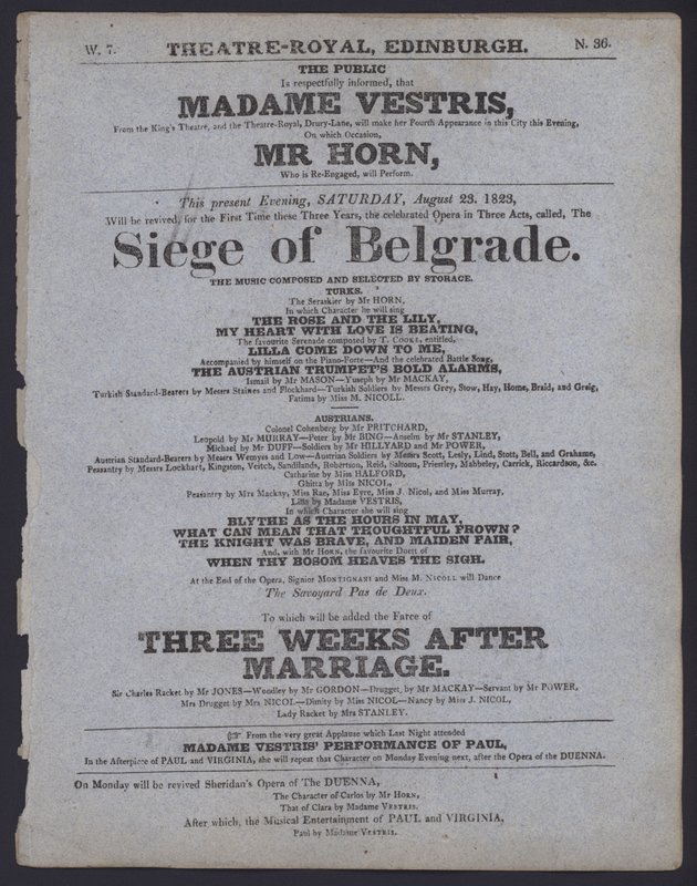 थिएटर रॉयल, एडिनबर्ग के लिए रंगमंच कार्यक्रम, 23 अगस्त 1823 (लिथो) द्वारा स्कॉटिश स्कूल