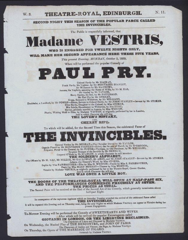 थिएटर रॉयल, एडिनबर्ग के लिए थिएटर कार्यक्रम, 5 अक्टूबर 1829 (लिथो) द्वारा स्कॉटिश स्कूल