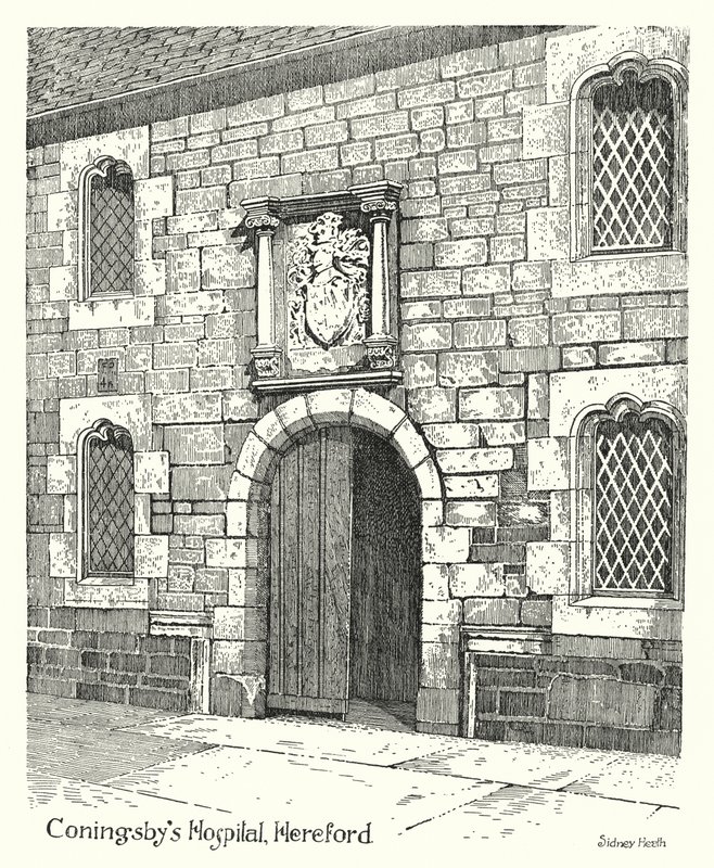 Coningsby's Hospital, हियरफोर्ड (उत्कीर्णन) द्वारा सिडनी हीथ