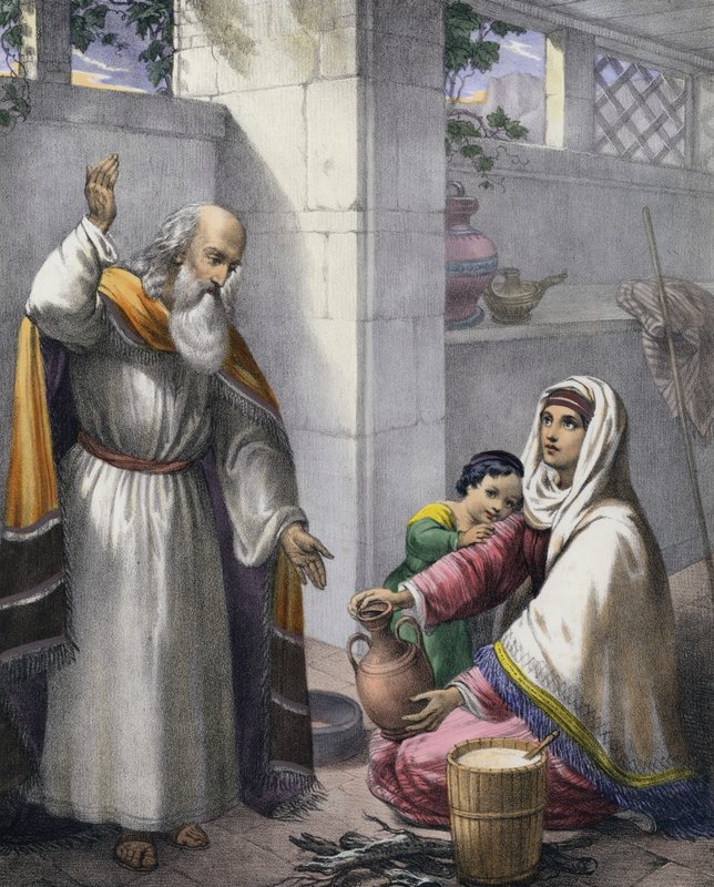 एलिय्याह और सारपत की विधवा (रंगीन उत्कीर्णन) द्वारा सीगफ्राइड डेटलर बेंडिक्सन