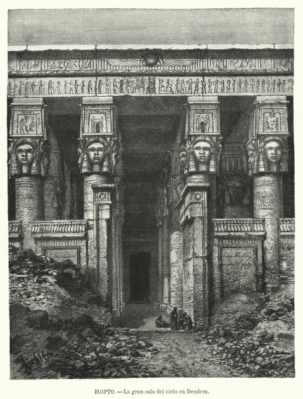 हाथोर का मंदिर, डेंडेरा, मिस्र (लिथो) द्वारा स्पेनिश स्कूल