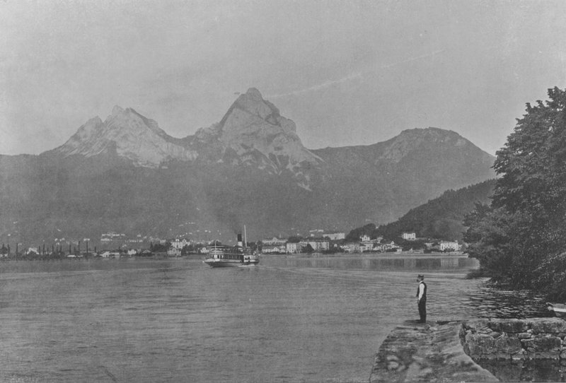 ब्रुनन एंड द माइथेन, लेक ऑफ़ द IV कैंटन (बी / डब्ल्यू फोटो) द्वारा स्विस फोटोग्राफर