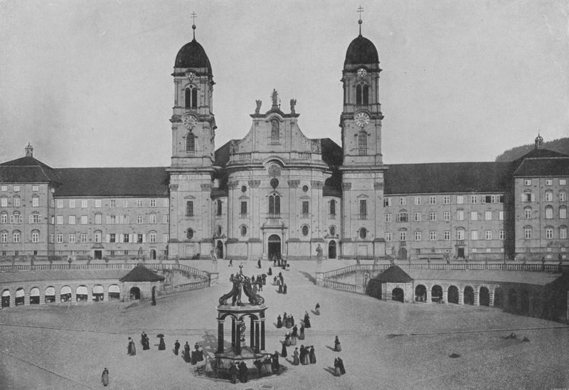 Einsiedeln, Facade du Couvent (b / w फोटो) द्वारा स्विस फोटोग्राफर