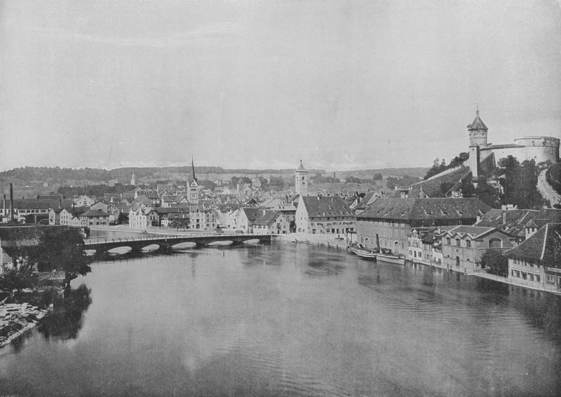 Schaffhausen और राइन (बी / डब्ल्यू फोटो) द्वारा स्विस फोटोग्राफर