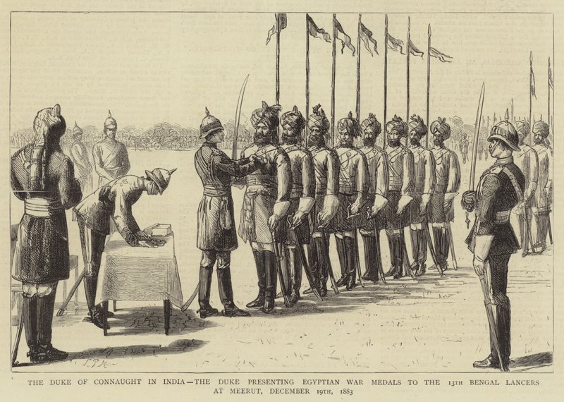 द ड्यूक ऑफ कनॉट, द ड्यूक ने मेरठ में १३ वें बंगाल लांसर्स को मिस्र के युद्ध पदक प्रदान किए, १ ९ दिसंबर १, ,३ द्वारा सिडनी प्रायर हॉल