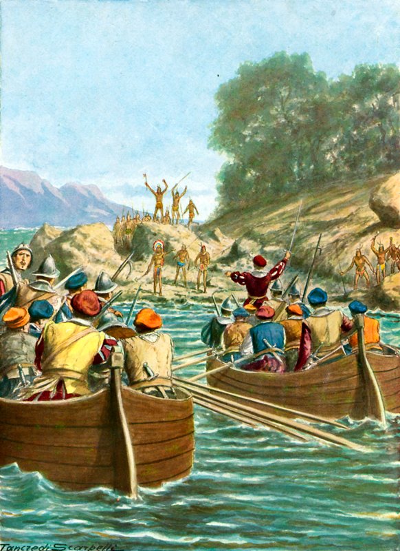 विन्सेन्ट यानेज़ पिनज़ोन का अभियान नई दुनिया के मूल निवासियों से दुश्मनी का सामना कर रहा है द्वारा टेंक्रेडी स्कार्पेलि