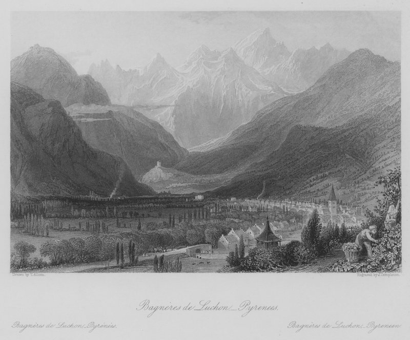 Bagneres de Luchon, Pyrenees (उत्कीर्णन) द्वारा थॉमस (बाद) अलोम