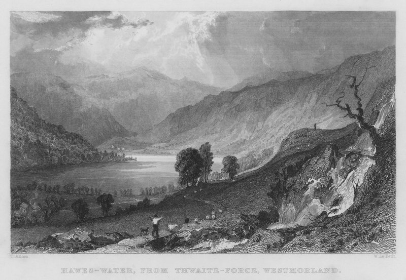 Hawes-Water, Thwaite-Force, Westmorland (उत्कीर्णन) से द्वारा थॉमस (बाद) अलोम