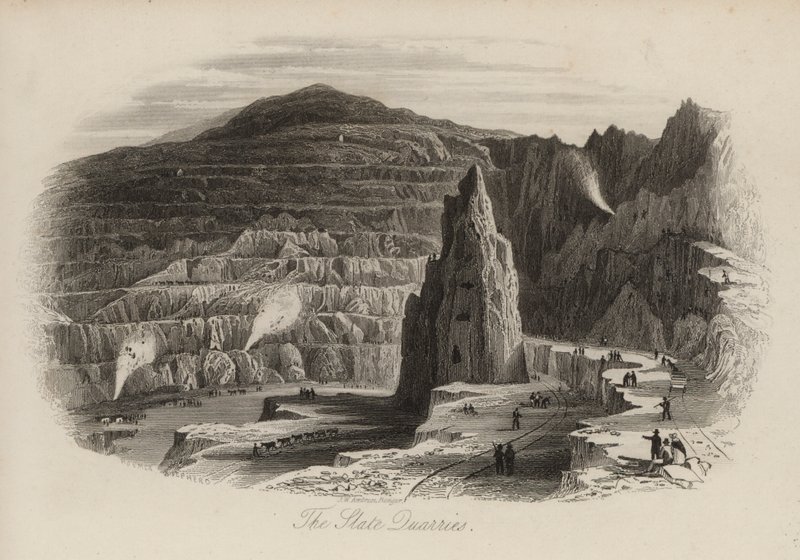 स्लेट खदान, बेथेस्डा, उत्तरी वेल्स (उत्कीर्णन) द्वारा थॉमस (बाद) अलोम
