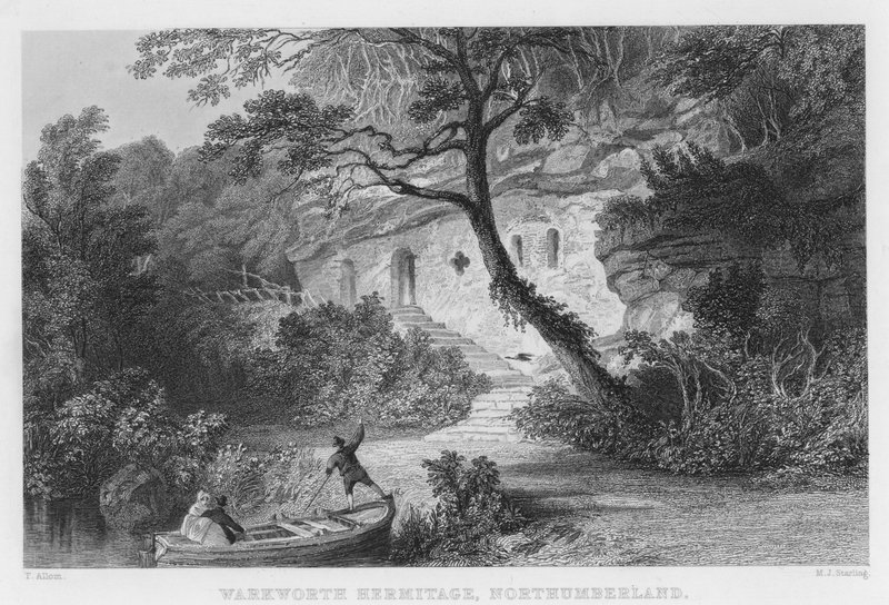 वार्कवर्थ हर्मिटेज, नॉर्थम्बरलैंड (उत्कीर्णन) द्वारा थॉमस (बाद) अलोम