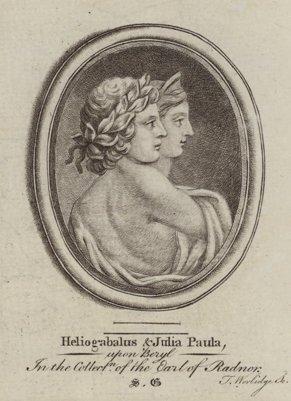 Heliogabalus, रोमन सम्राट, और महारानी जूलिया पाउला (उत्कीर्णन) द्वारा थॉमस (बाद) वॉर्लिज