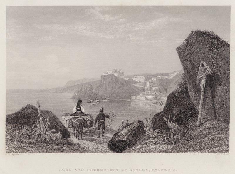 स्काइला, कैलाब्रिया, इटली (उत्कीर्णन) की चट्टान और प्रांत द्वारा थॉमस ब्रेबॉर्न आयलर