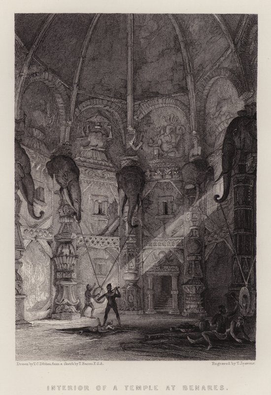 बनारस में एक मंदिर का आंतरिक भाग (रंगीन लिथो) द्वारा थॉमस कोलमैन (बाद में) डिबदिन
