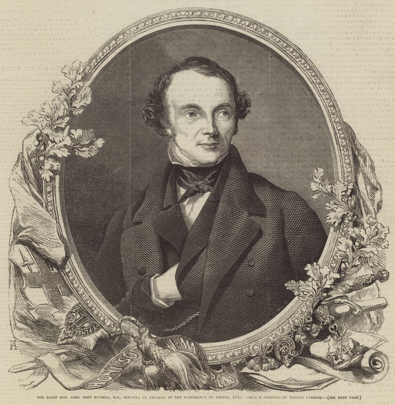 1855 के सम्मेलन में वियना के सम्मेलन में इंग्लैंड के सांसद, सही माननीय लॉर्ड जॉन रसेल द्वारा थॉमस हीथफील्ड कैरिक