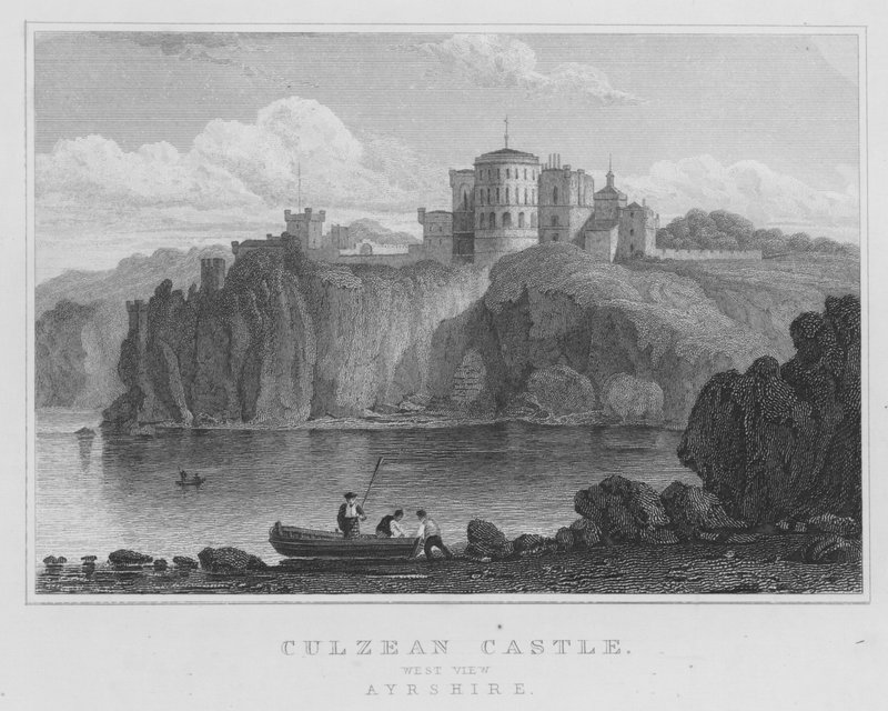 कुल्ज़ियन कैसल, वेस्ट व्यू, आयरशायर (उत्कीर्णन) द्वारा थॉमस होसमर शेफर्ड