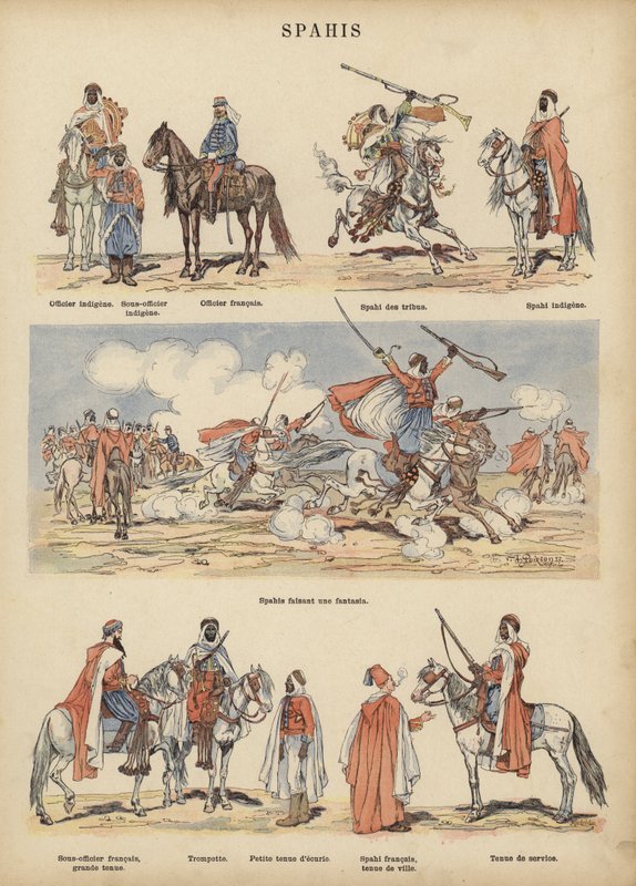 Spahis, फ्रांसीसी सेना के औपनिवेशिक सैनिक (कलर लिथो) द्वारा विक्टर अरमान पोयरसन