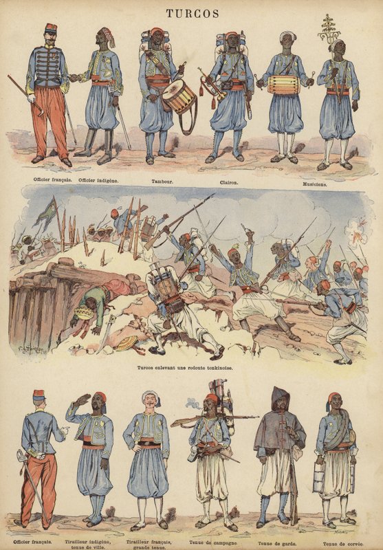 तुर्कोस, फ्रांसीसी सेना के औपनिवेशिक सैनिक (कलर लिथो) द्वारा विक्टर अरमान पोयरसन